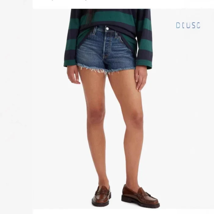 Mid-Rise Stretch Fringe Denim Shorts for Women