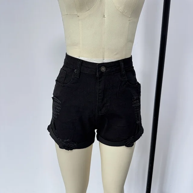 Women's Distressed Cuffed Denim Shorts Detail