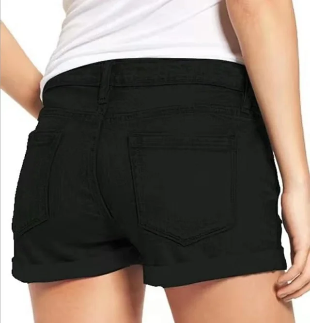 Women's Distressed Cuffed Denim Shorts Detail