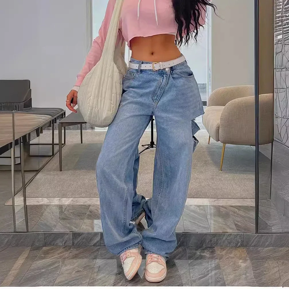 Stylish Low-rise Ripped Loose Jeans for Women (Export Style)