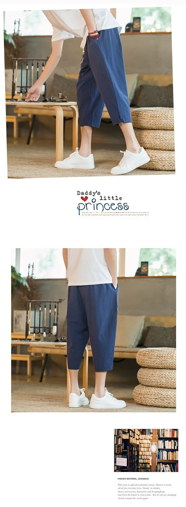 Men's Summer Cotton Cropped Pants Detail
