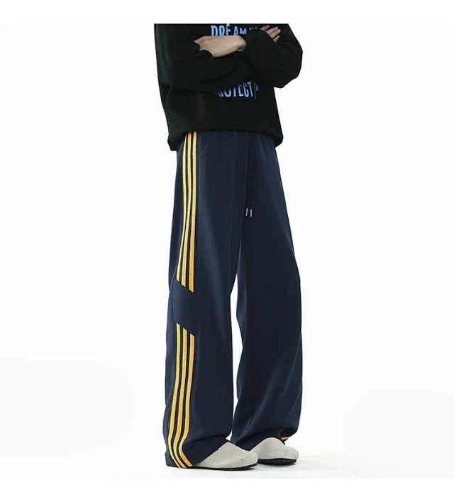 2025 Spring New US High Street Striped Patchwork Sweatpants for Men (Large Size, Wide-Leg, Loose & Casual Sportswear) Detail
