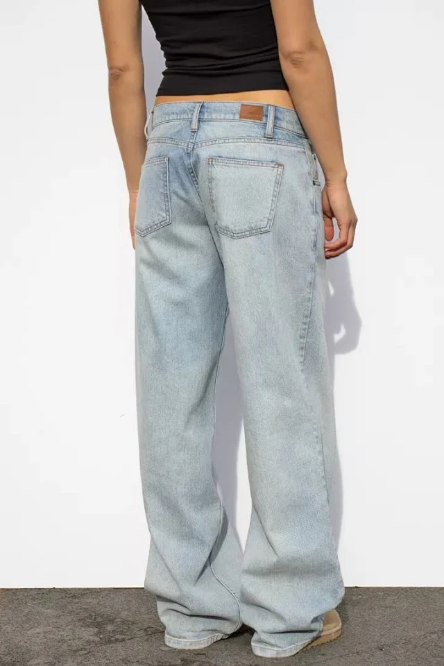 Retro Gray Distressed Wide-Leg High-Waist Jeans Detail