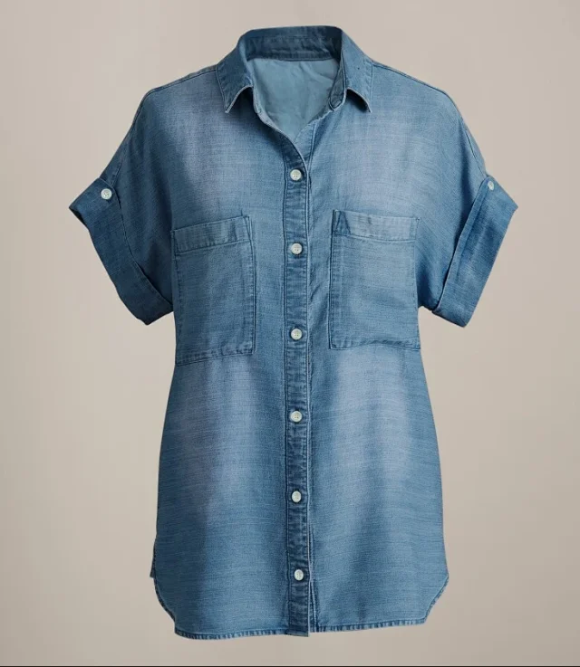 European & American Fashion Loose Slimming Collared Denim Shirt Detail