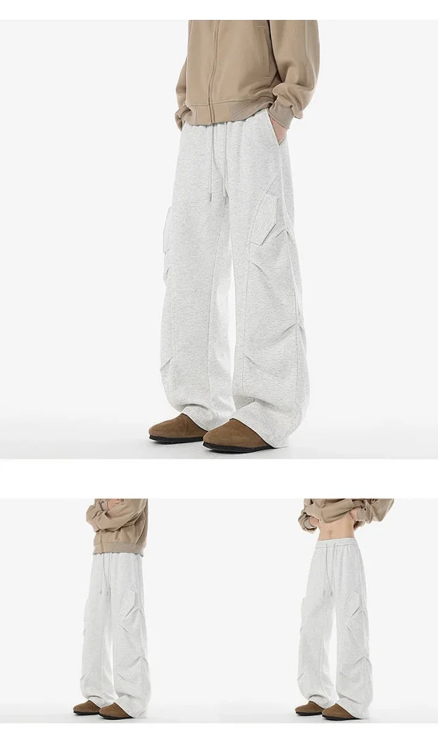 American Heavyweight Grey Pleated Sweatpants Detail