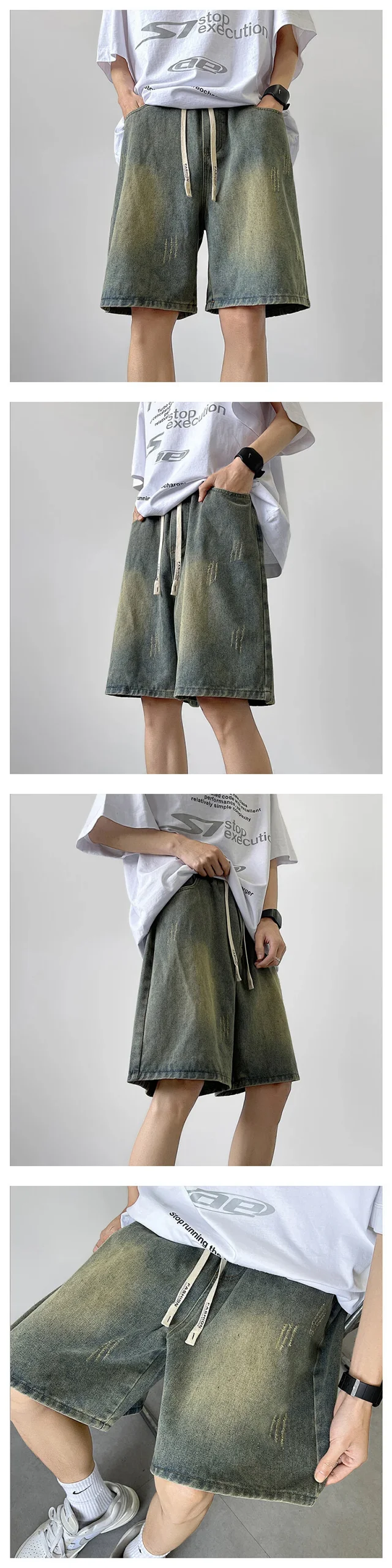 Men's Scratched Denim Shorts Detail