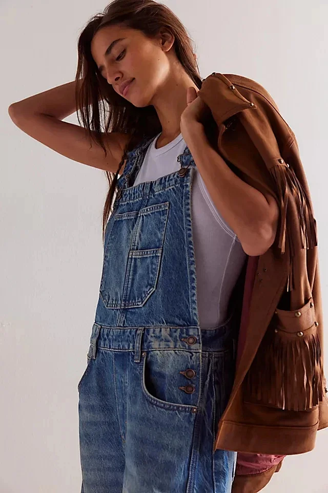 Retro Street Denim Overalls Detail