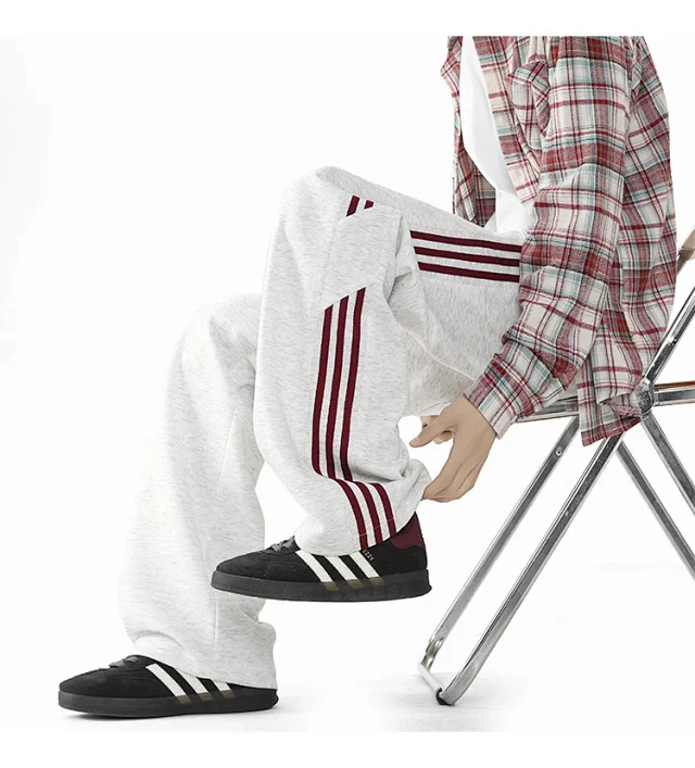 2025 Spring New US High Street Striped Patchwork Sweatpants for Men (Large Size, Wide-Leg, Loose & Casual Sportswear) Detail