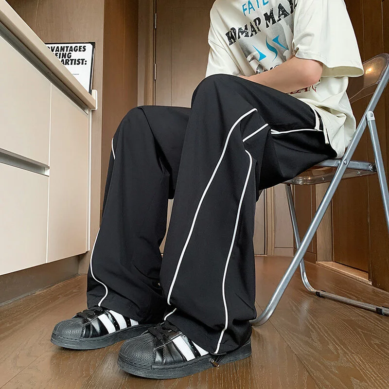 Trendy Brand Striped Ice Silk Pants for Men