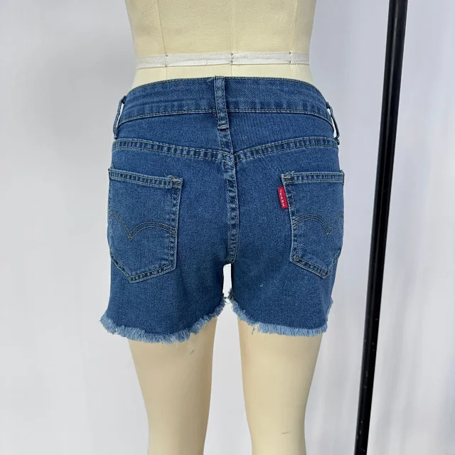 Mid-Rise Stretch Fringe Denim Shorts for Women Detail