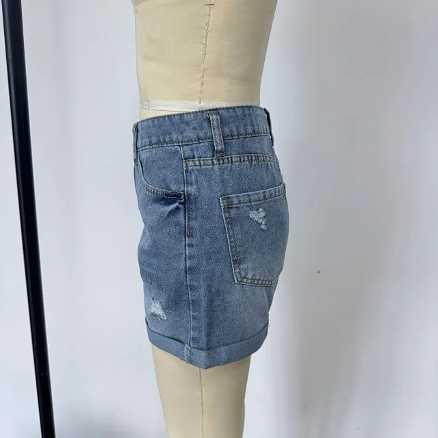 Women's High - Waisted Tassel Ripped Denim Shorts (Plus Size, 7 Colors Added) Detail