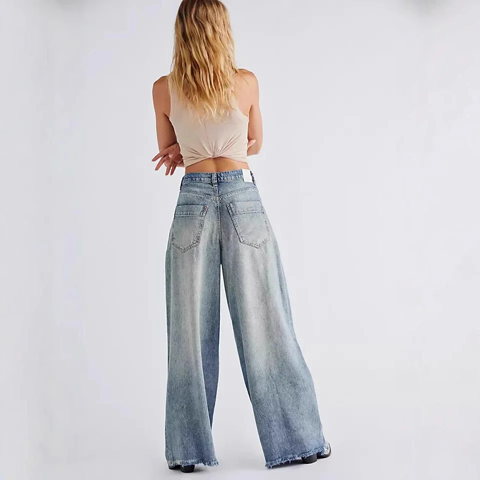 Vintage High-waisted Wide-leg Denim Pants