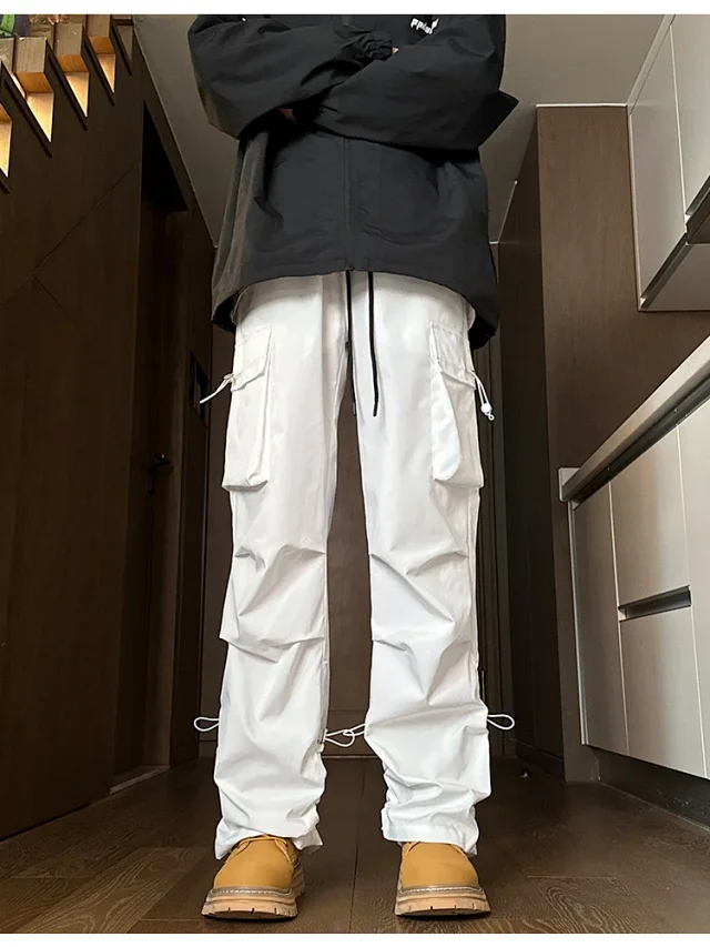 Men's Spring Hiphop Vintage Straight Cargo Pants Detail