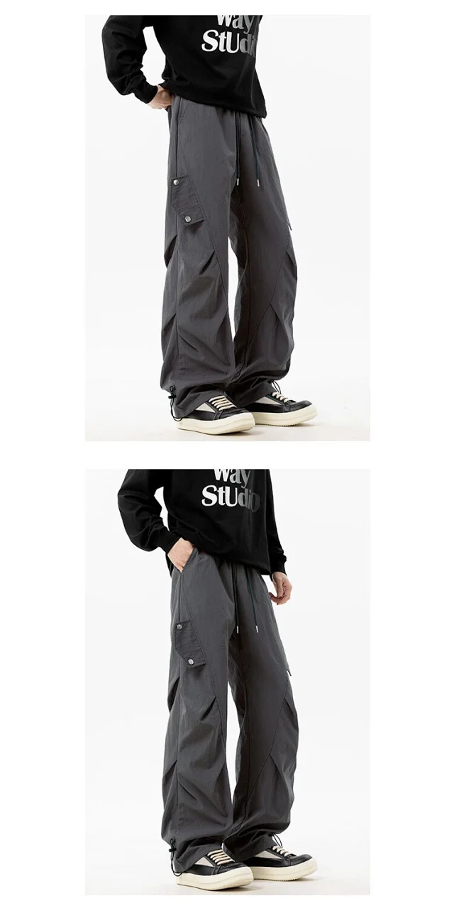 2025 Summer Men's Khaki Parachute Pants Detail