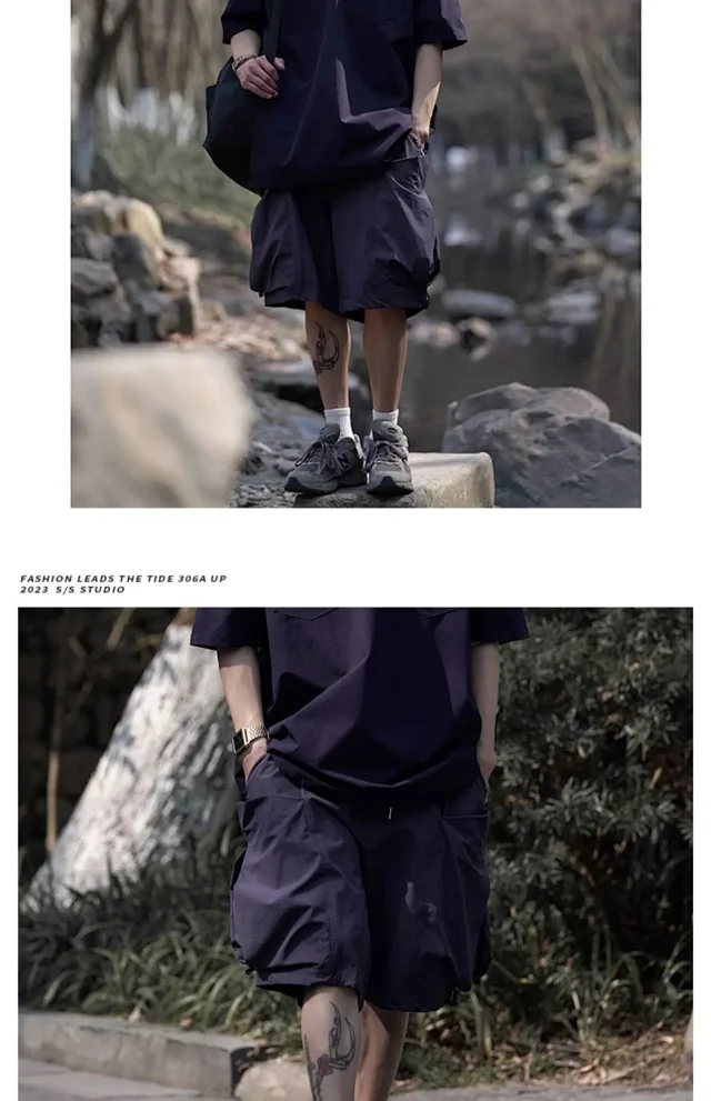 Navy Men's Vintage Cargo Shorts Detail