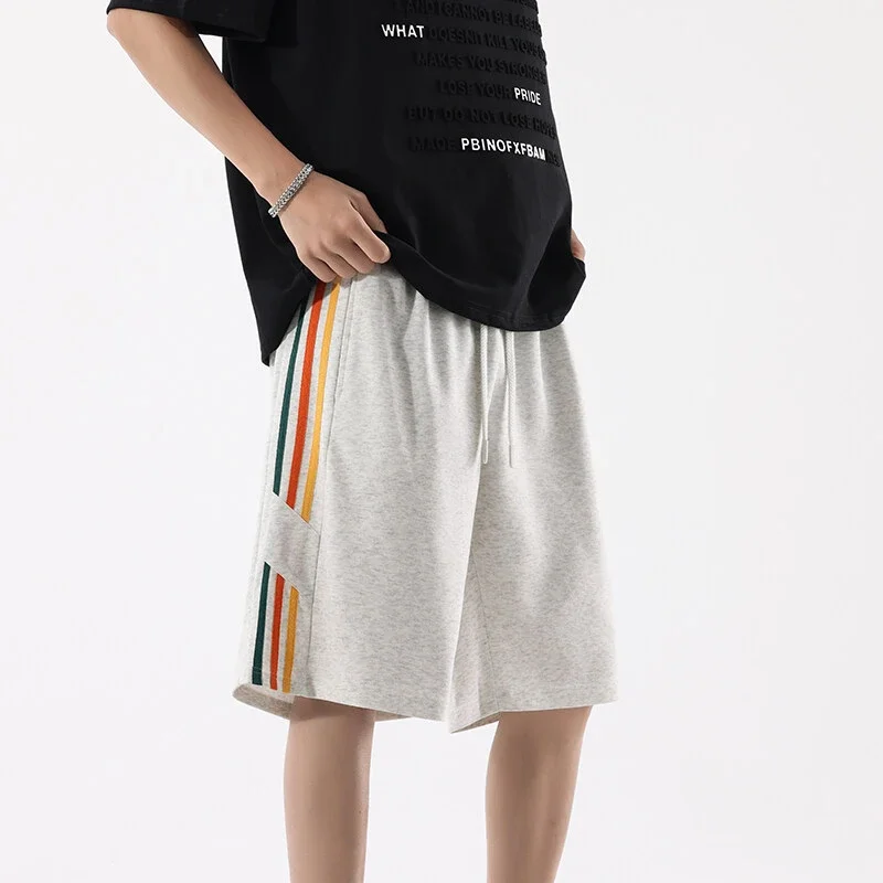 Men's Summer Sporty Basketball Shorts with Rainbow Stripe