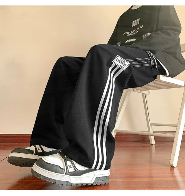 Japanese Oversize Men's Spring Retro Stripe Pants Detail