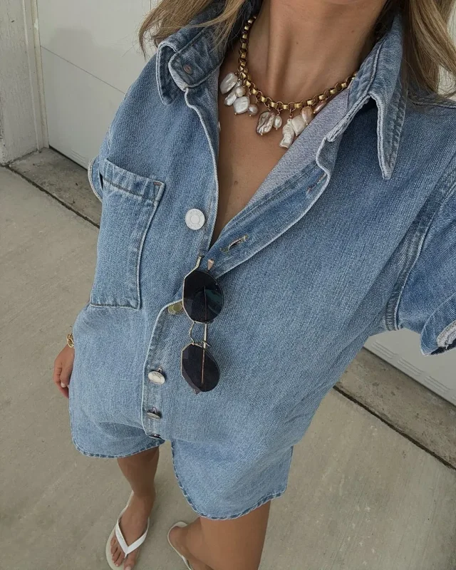 Vintage Plus-size Denim Shirt Jacket Detail