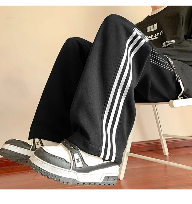 Japanese Oversize Men's Spring Retro Stripe Pants Detail