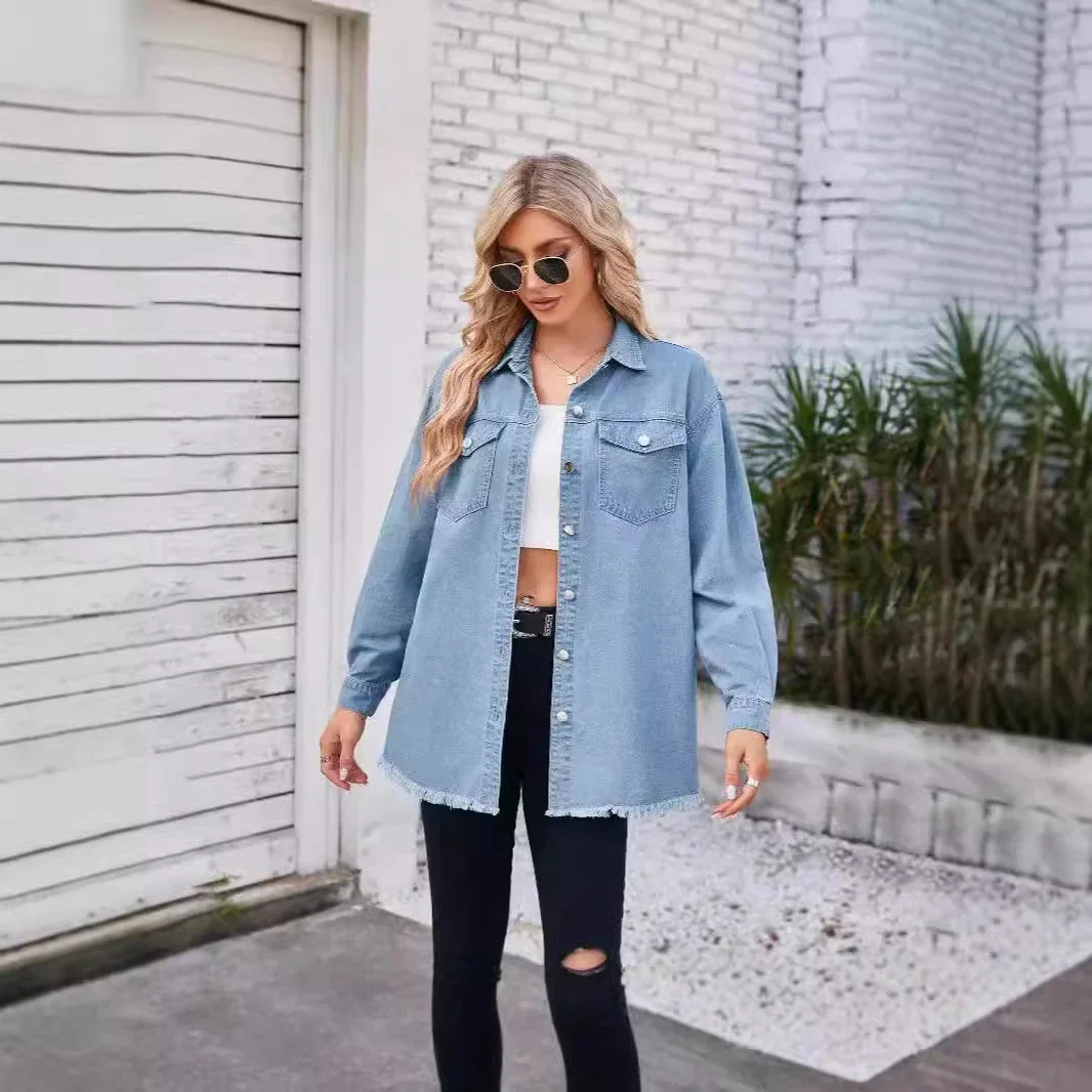 Vintage Western-Washed Denim Coat for Women
