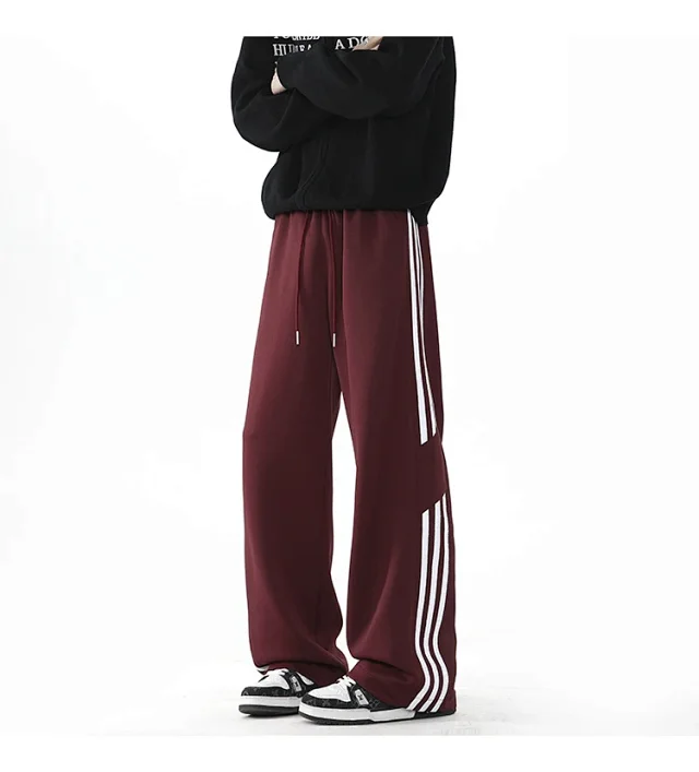2025 Spring New US High Street Striped Patchwork Sweatpants for Men (Large Size, Wide-Leg, Loose & Casual Sportswear) Detail