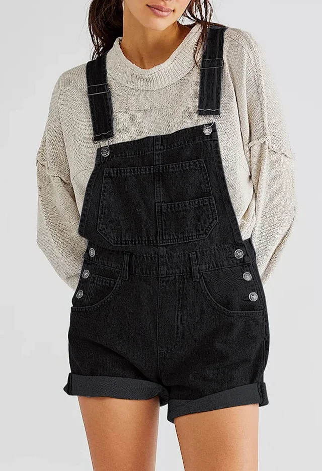 Loose Multi - Pocket Bib Jeans for Women (European & American) Detail