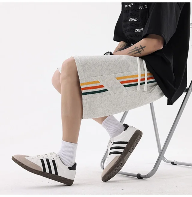 Men's Summer Sporty Basketball Shorts with Rainbow Stripe Detail