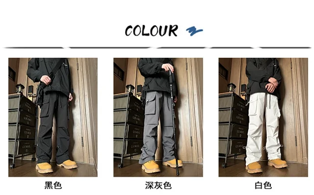 Men's Spring Hiphop Vintage Straight Cargo Pants Detail