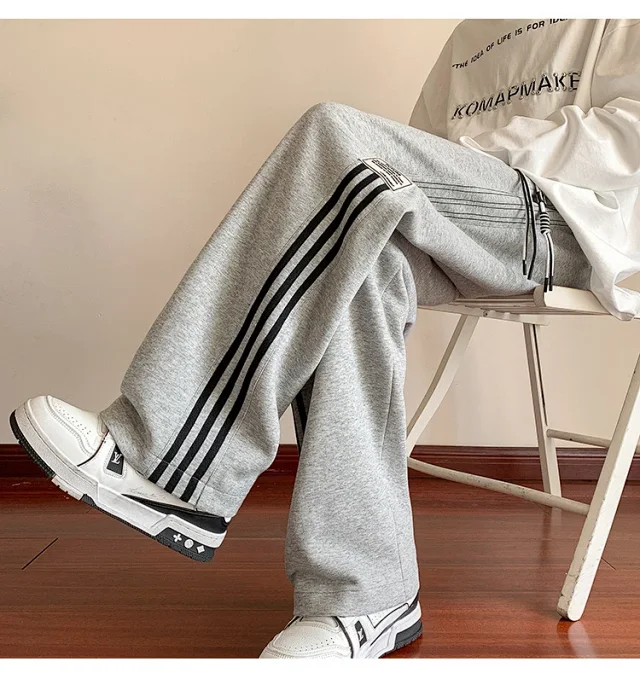 Japanese Oversize Men's Spring Retro Stripe Pants Detail