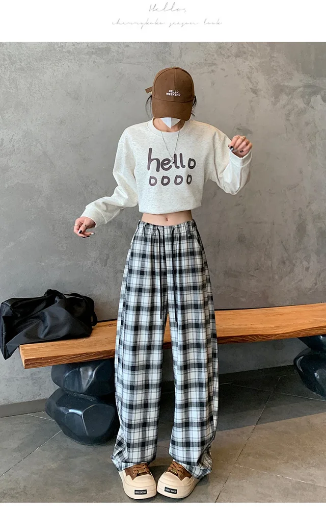 Women's 2025 Fall High-Waist Drawstring Plaid Pants Detail
