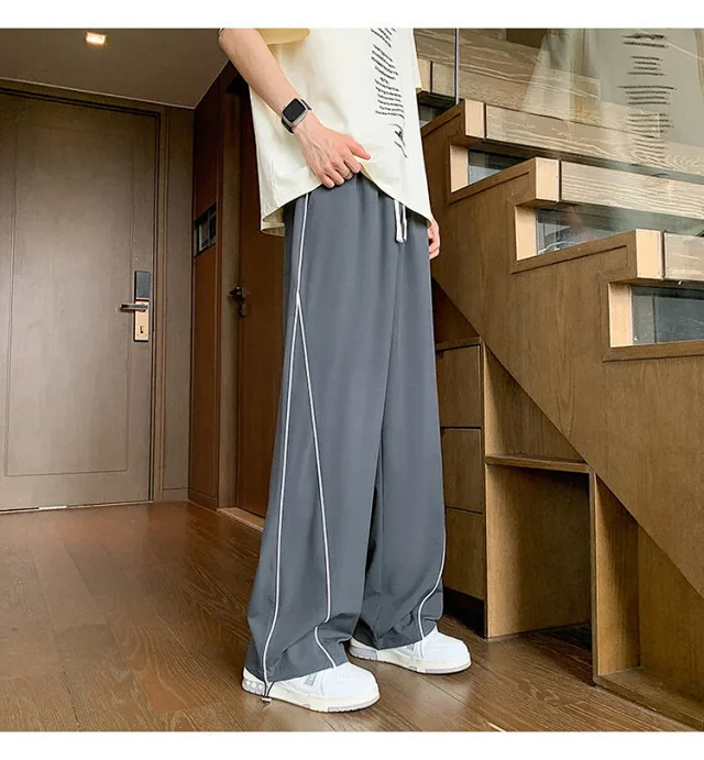 Trendy Brand Striped Ice Silk Pants for Men Detail