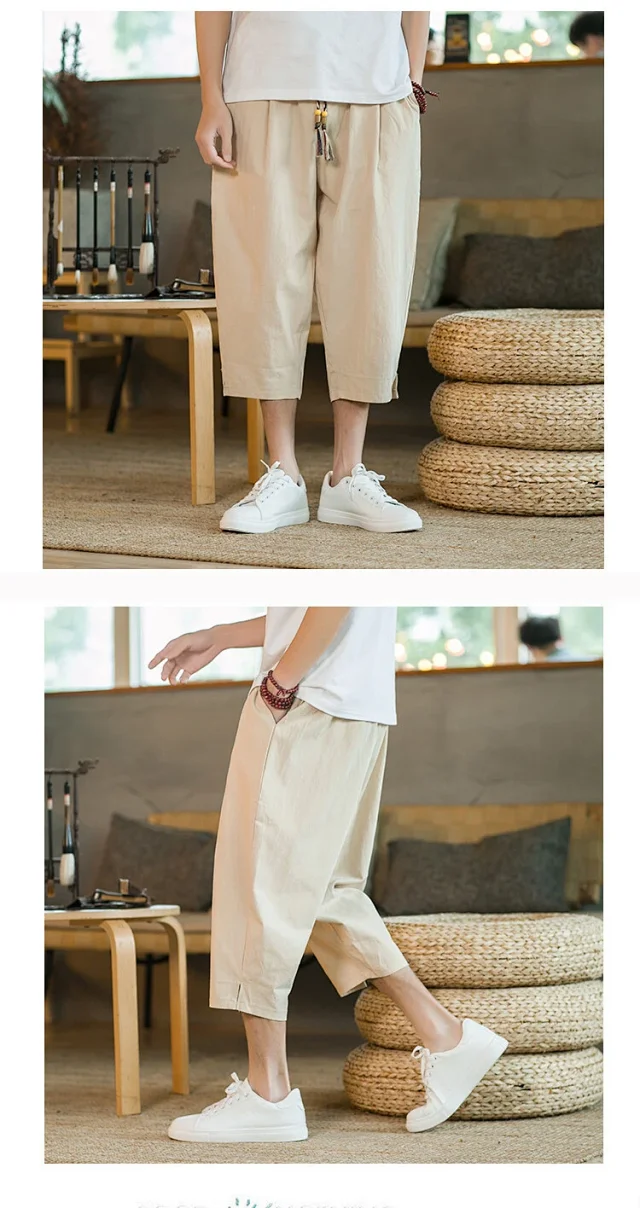 Men's Summer Cotton Cropped Pants Detail
