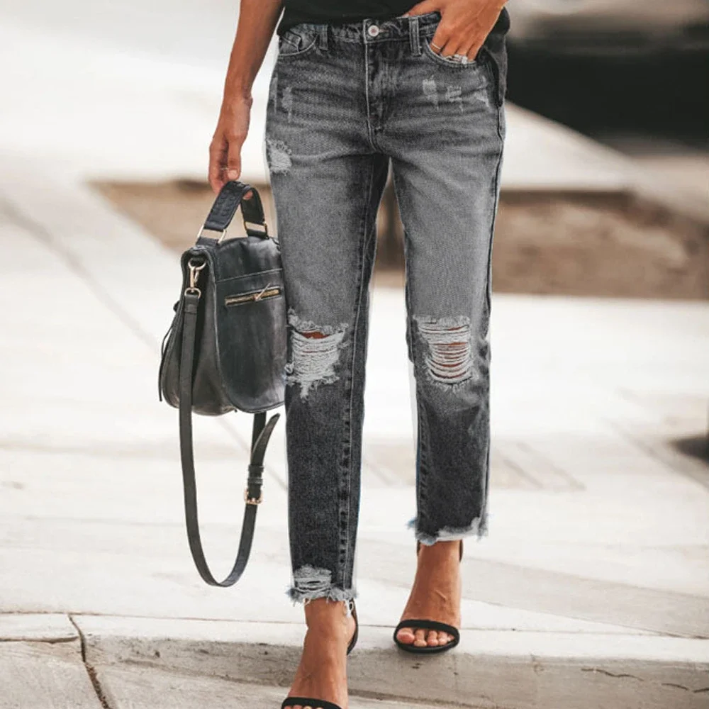 TUME Ripped Vintage Denim Jeans for Women