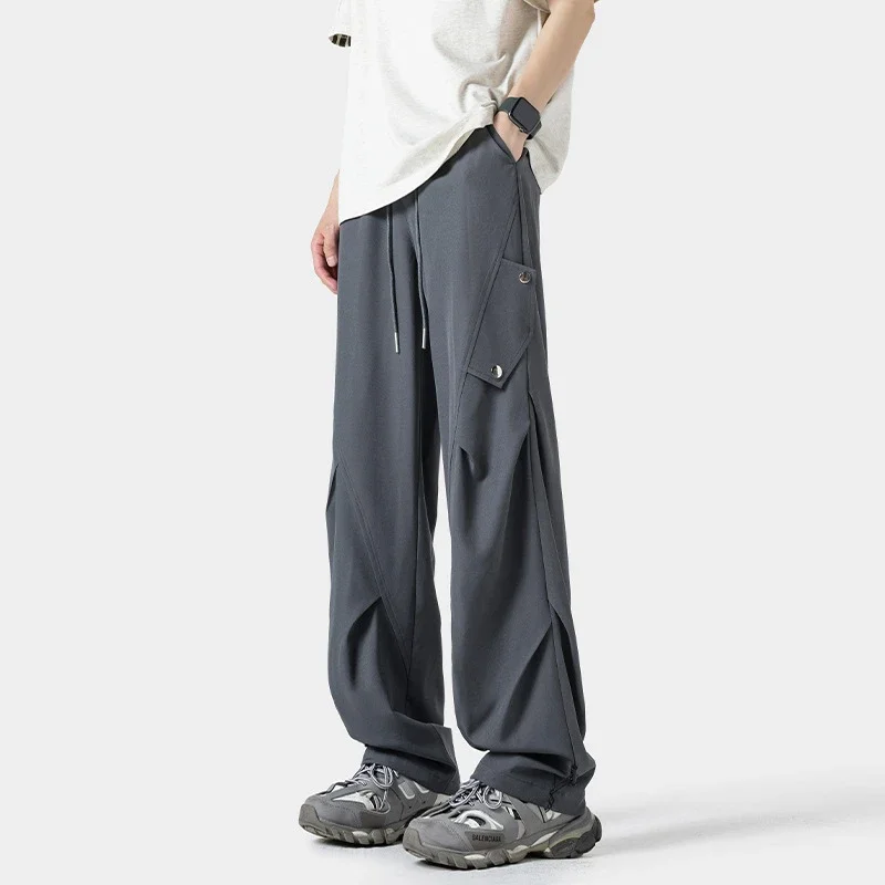 Men's Summer Thin Plain Elastic Ice Silk Pants