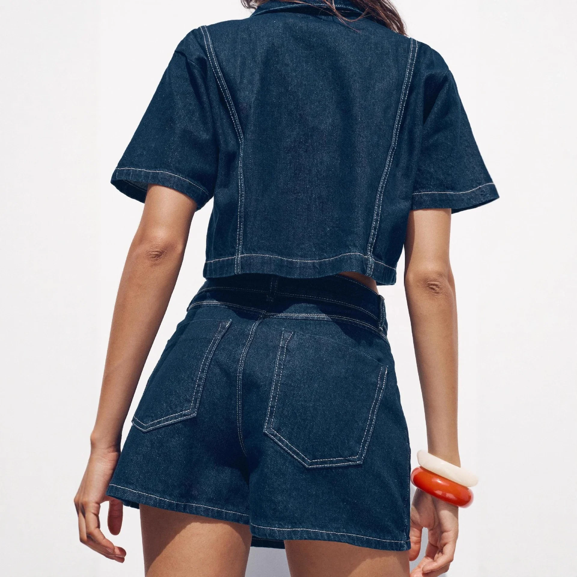 European and American Denim Shirt & Skirt/Pants Set