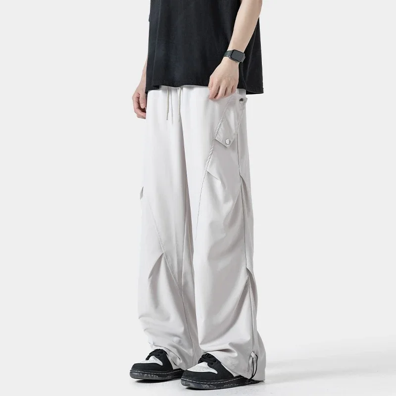 Men's Summer Thin Plain Elastic Ice Silk Pants