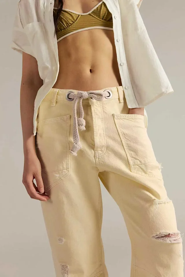 8 - Color Retro Denim with Patchwork & Drawstring Detail