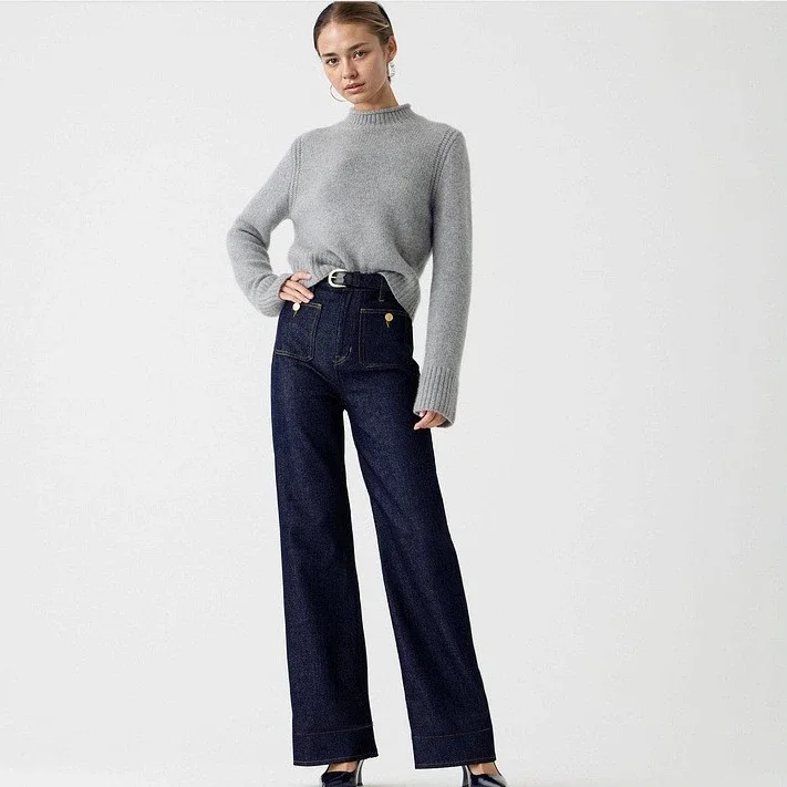 Loose Straight Flare Jeans, High-Waist, All-Match