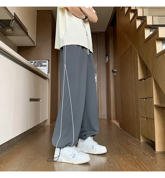 Trendy Brand Striped Ice Silk Pants for Men Detail