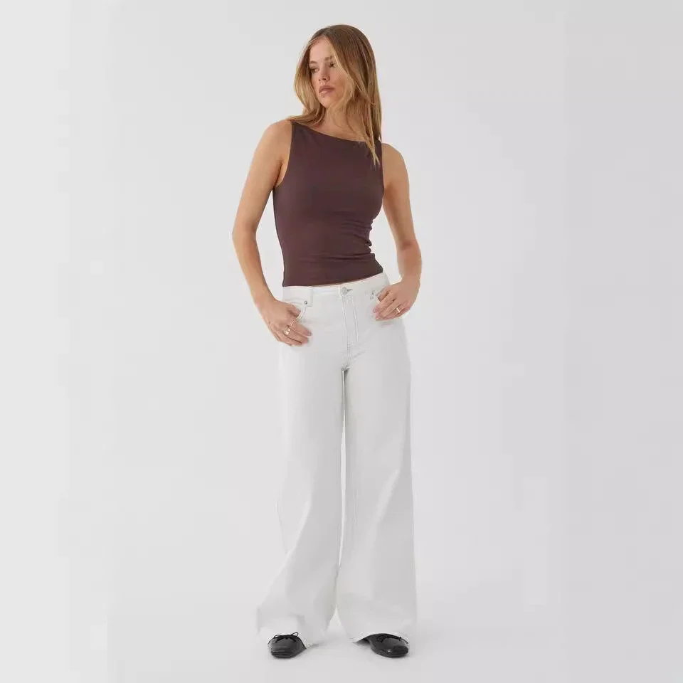 Retro Gray Distressed Wide-Leg High-Waist Jeans