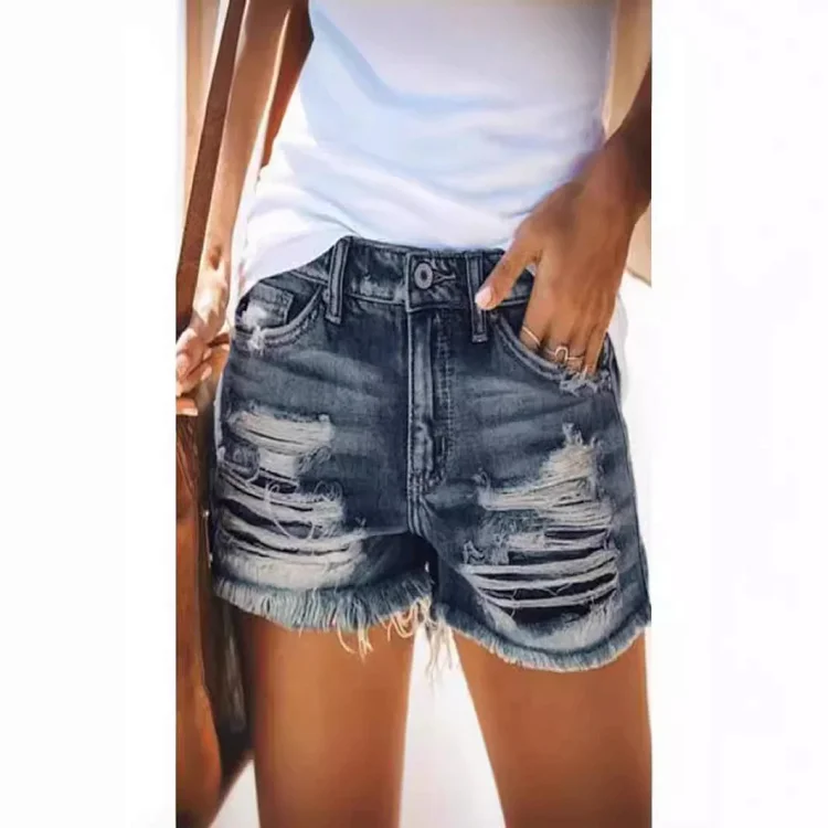 Eaby High-waist Tassel Ripped Denim Shorts