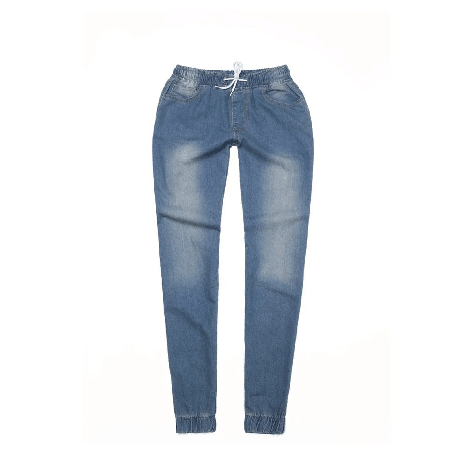 Elastic Waist Drawstring Low-Rise Denim Pants for Women