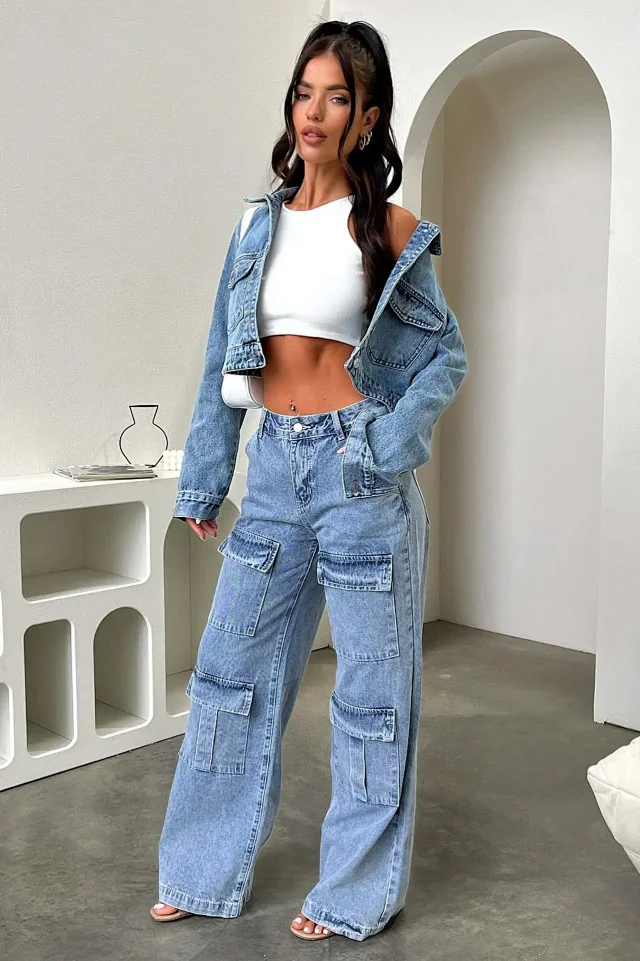 Retro Wide-Leg Denim Jeans Detail