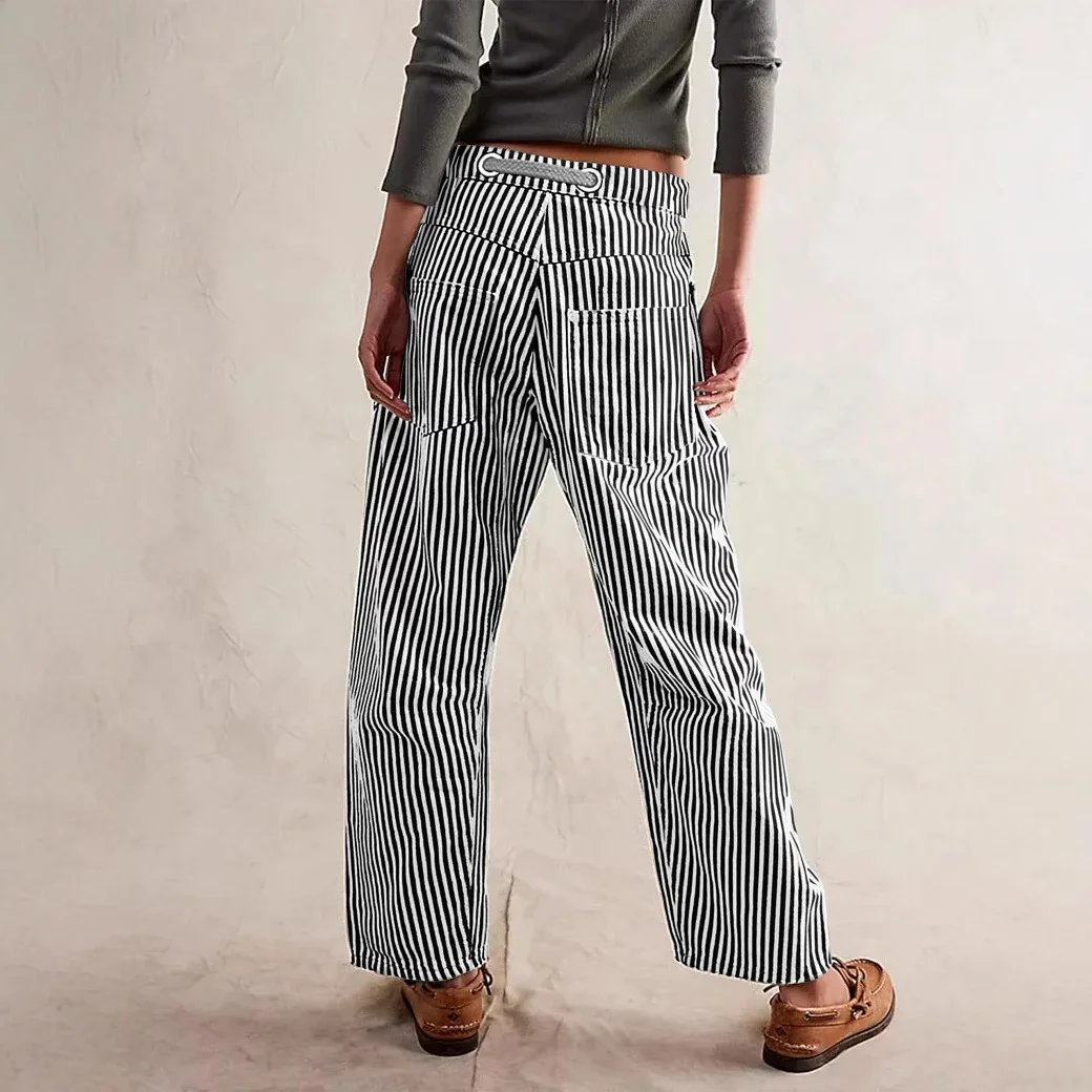 Mid-waist Striped Wide-leg Pants