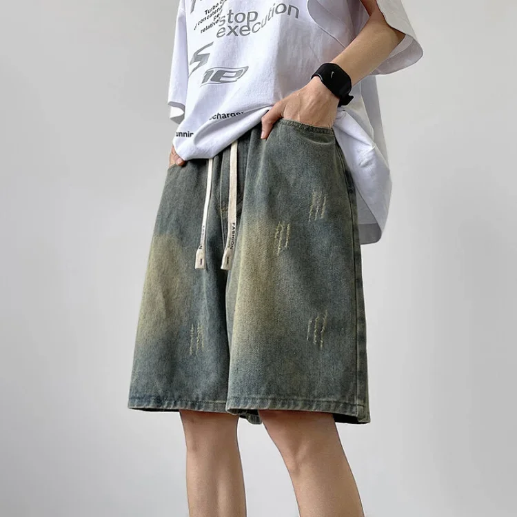 Men's Scratched Denim Shorts