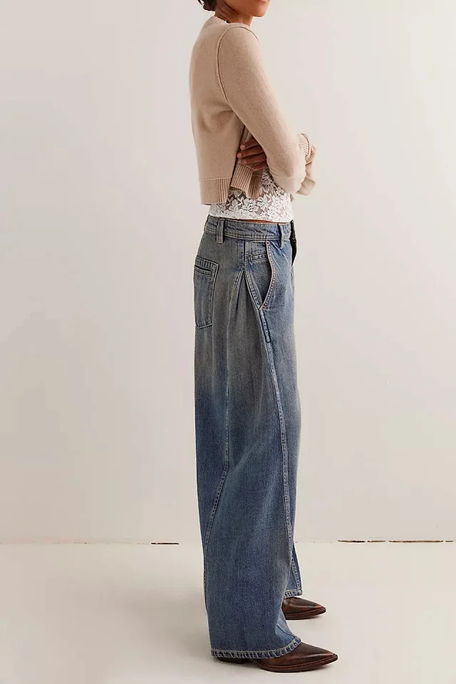 Vintage Wide-Leg Denim Pants for Women Detail