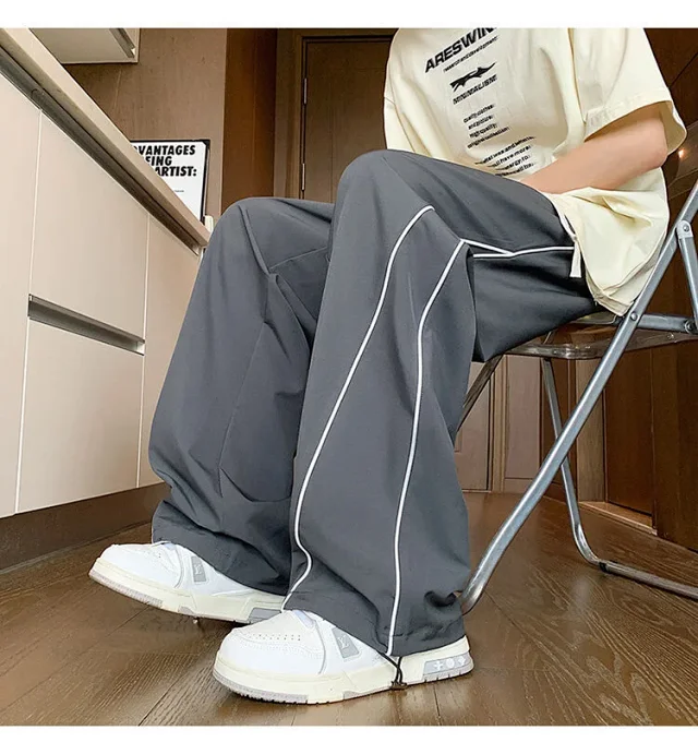 Trendy Brand Striped Ice Silk Pants for Men Detail