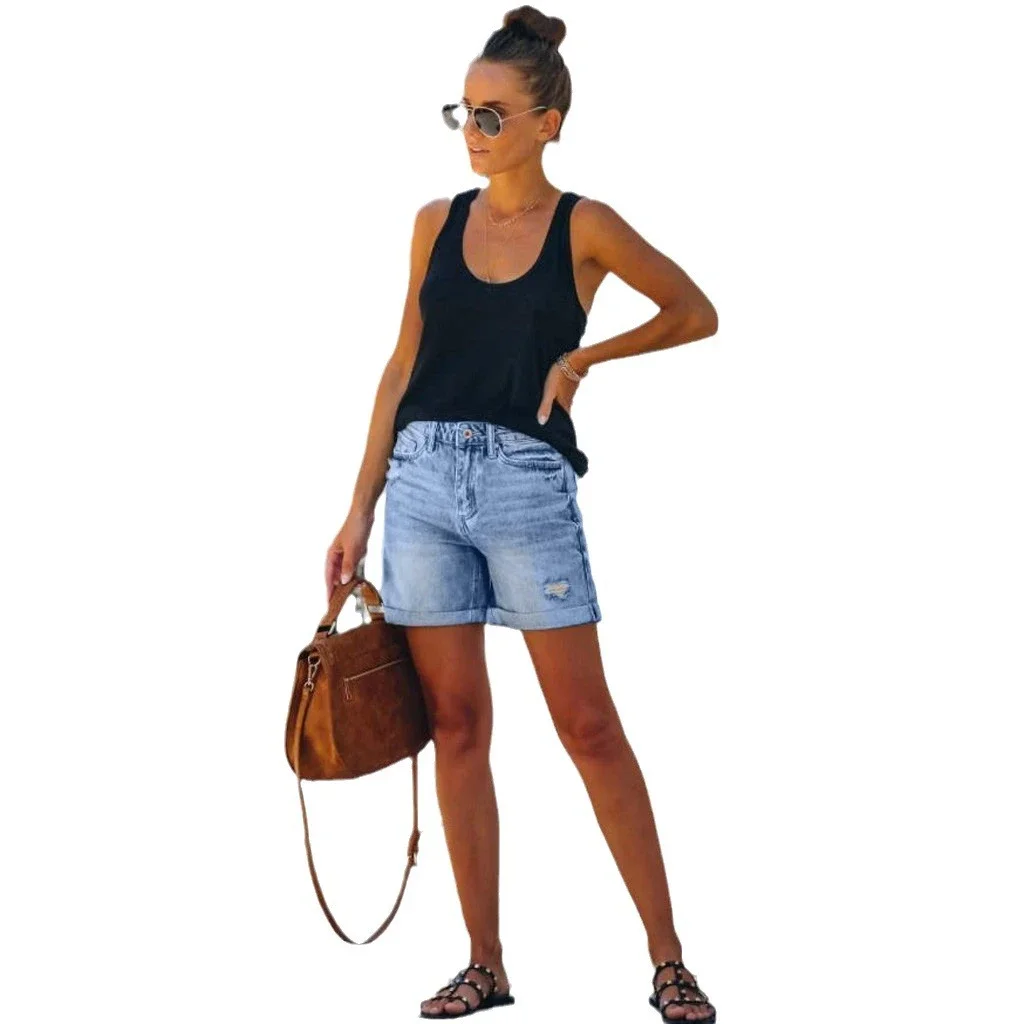 Women's High - Waisted Tassel Ripped Denim Shorts (Plus Size, 7 Colors Added)