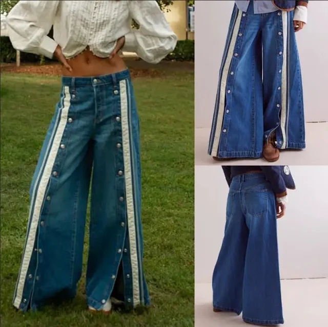 European-American Retro Wide-Leg Denim Pants Detail