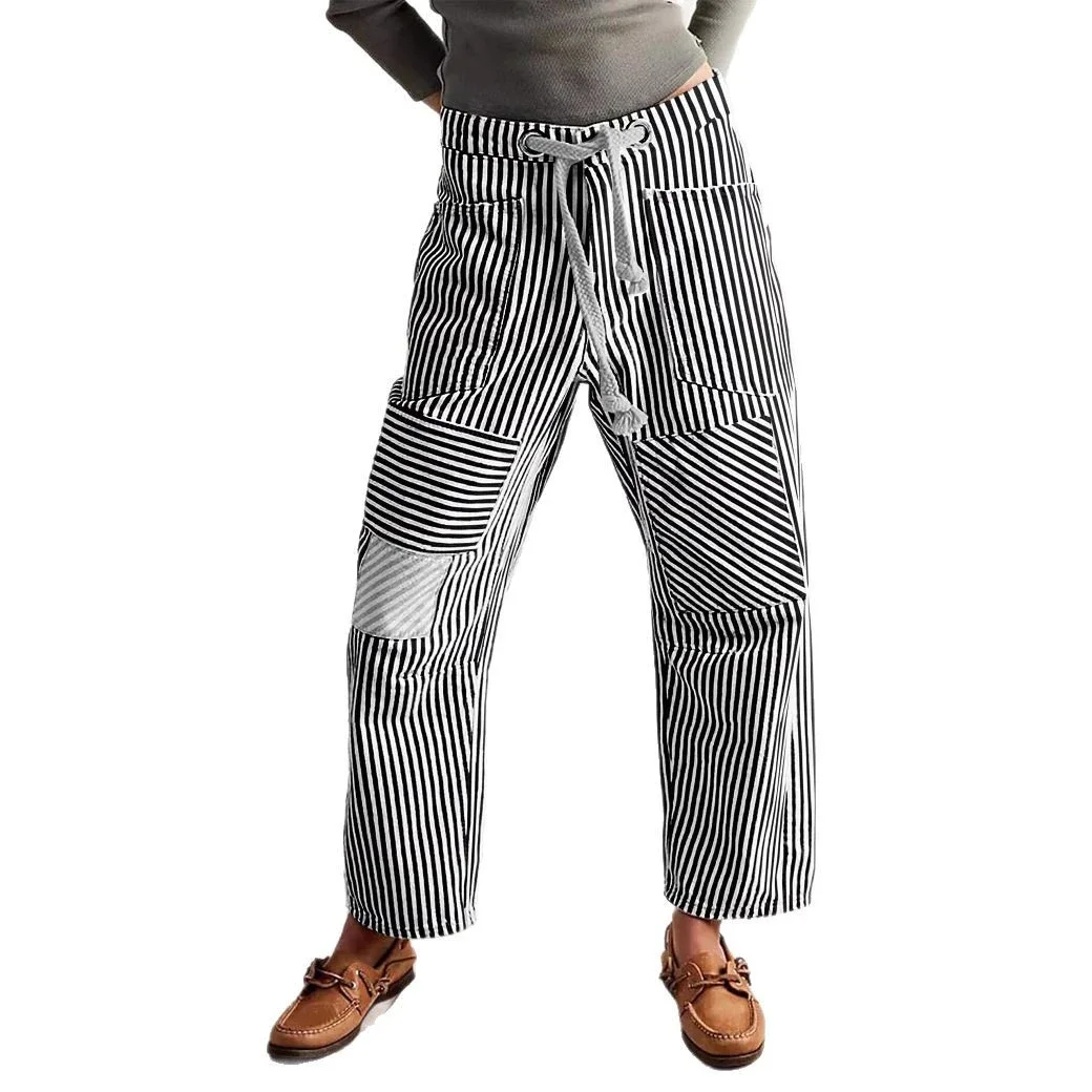 Mid-waist Striped Wide-leg Pants